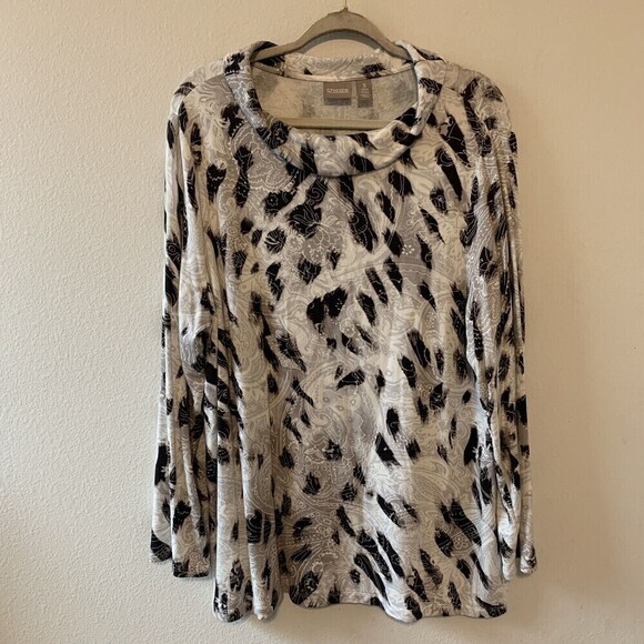 Chico's Tops - Chico's Womens Size Large Multicolor Printed Long Sleeve Stretch Blouse Top
